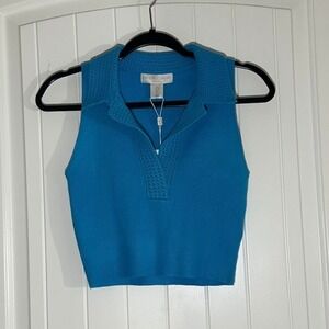 NWT Caroline Constas‎ | Knit Sleeveless Top Cropped Blue | Women's Small